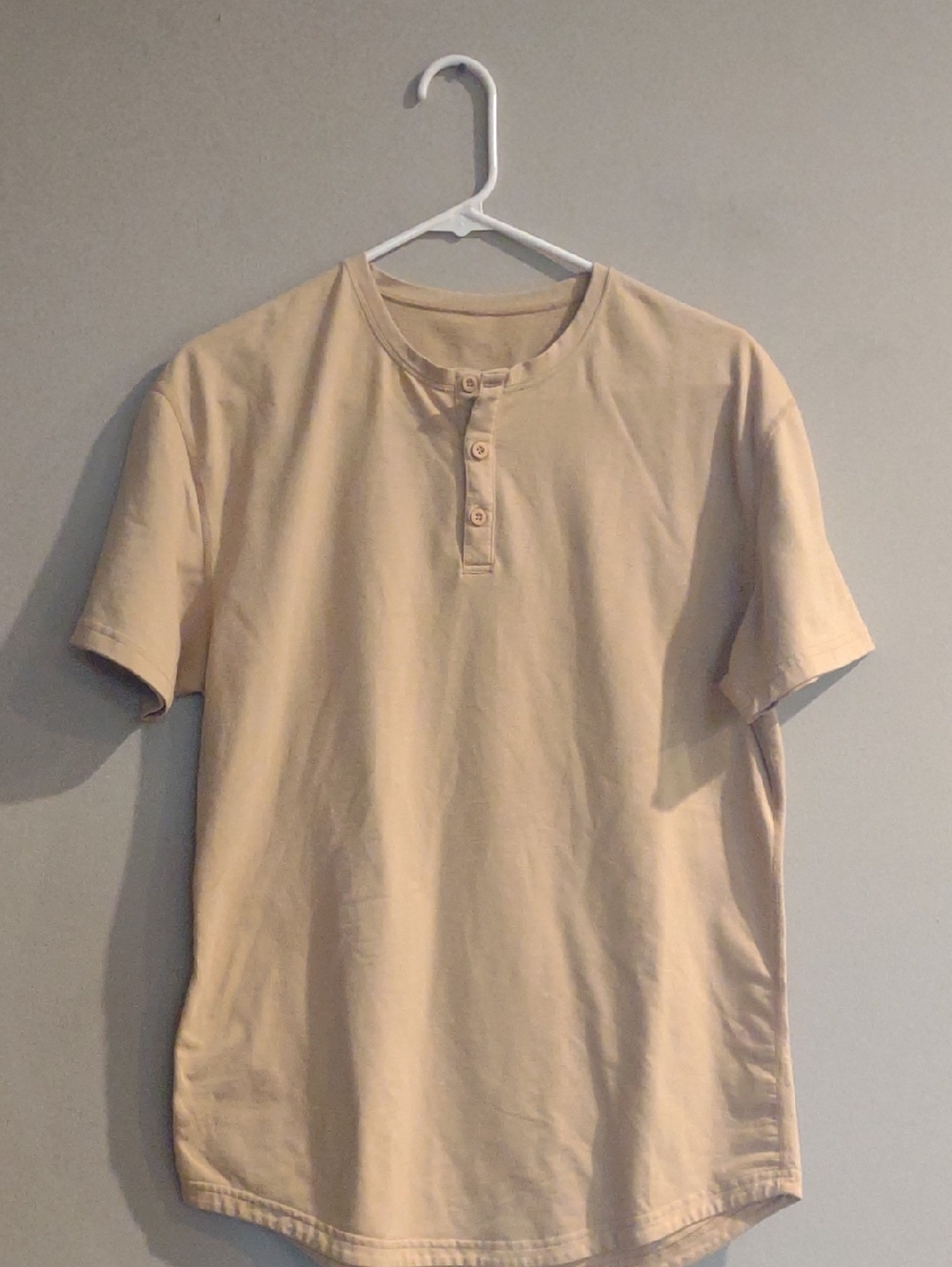 BYLT Men's Short Sleeve Beige Drop Cut Henley Shirt